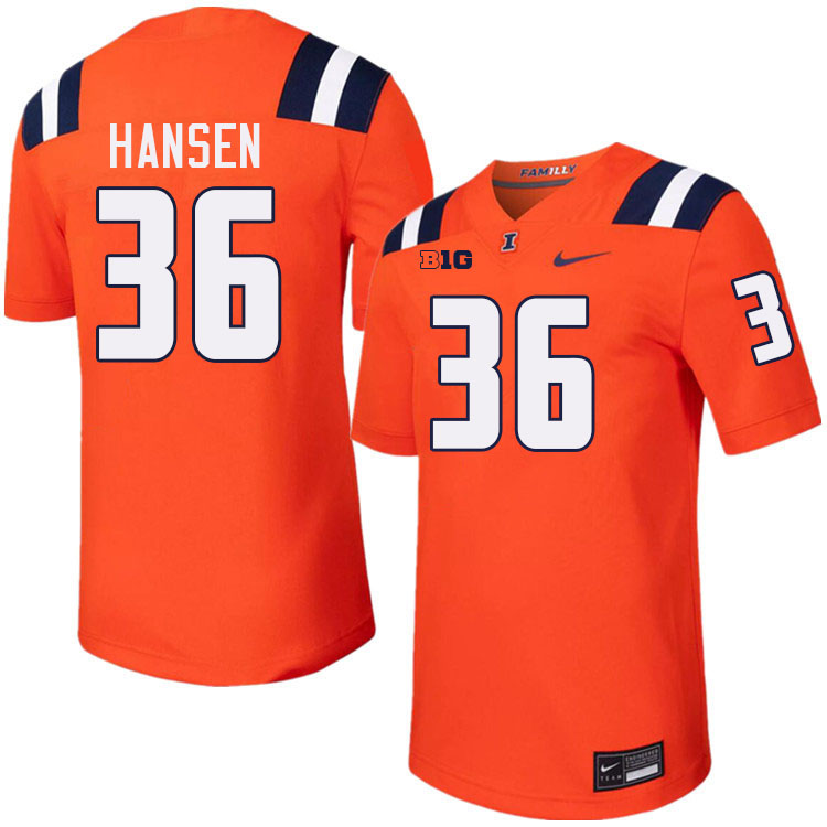 Men #36 Lane Hansen Illinois Fighting Illini College Football Jerseys Stitched-Orange